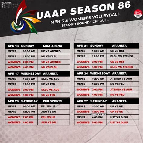 uaap volleyball round 2 schedule|UAAP volleyball second round opening schedule: NU, DLSU .